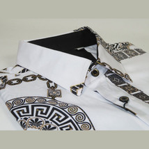 Men Sports Shirt by DE-NIKO Long Sleeves Fashion Print Soft Modal 2F008 White image 5