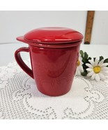 Red Ceramic Tea Infuser 14 oz Mug Cup with Lid Insert and Clean Strainer - £12.86 GBP