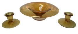 Vintage Fenton Art Glass Amber Rolled Bowl and Candlestick Holder Consol... - £98.36 GBP