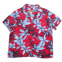 La Cabana Women&#39;s Button Up Floral Red Blue Hawaiian Casual Shirt Short Sleeve L - £19.46 GBP