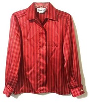 Vtg Joan Leslie Silky Satin Shiny Secretary Minimalist Blouse Shirt 4P Red - £27.60 GBP