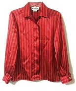 Vtg Joan Leslie Silky Satin Shiny Secretary Minimalist Blouse Shirt 4P Red - £27.50 GBP