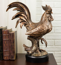 Ebros Decorative Large Rustic Country Farm Rooster Bronze Electroplated Statue - £113.50 GBP