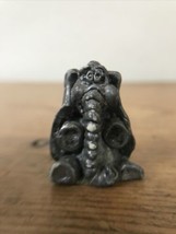 Vintage Pewter Solid Metal Small Good Luck Charm Cartoon Elephant Figurine 1&quot; - £13.46 GBP