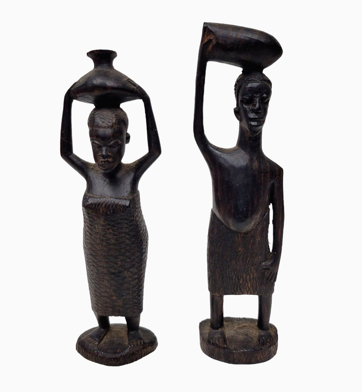 Primary image for Ebony Wood African Tribal Figures Hand Carved Man & Woman 7" Set of 2