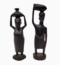 Ebony Wood African Tribal Figures Hand Carved Man &amp; Woman 7&quot; Set of 2 - £31.85 GBP