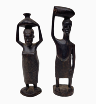 Ebony Wood African Tribal Figures Hand Carved Man &amp; Woman 7&quot; Set of 2 - £31.44 GBP