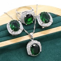 Green Emerald 925 Silver Jewelry set for Women Wedding Party Bracelet Hoop Earri - £29.04 GBP