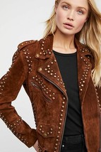 New Woman Black Brown American Western Silver Studded Suede Leather Jack... - $170.99