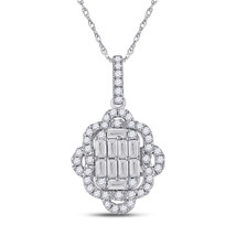 14kt White Gold Womens Baguette Diamond Quatrefoil Cluster Pendant 5/8 Cttw - £754.01 GBP