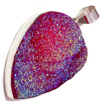 Titanium Druzy Pear Gemstone 925 Silver Overlay Handmade Extra Large Red Pendant - £22.89 GBP