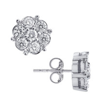 1.00 Carat Round Cut Diamond Cluster Stud Earrings 14K White Gold - £671.86 GBP