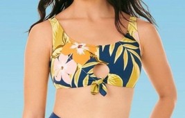 Beach Betty By Miracle Brands Navy Tie Front Floral Bikini Top Size Large NEW - £12.02 GBP