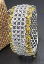 Bollywood Style Indian 925 Silver Plated Kada Bracelet CZ Yellow Jewelry Set - £61.26 GBP