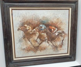 BARTON Original Oil Painting Horses Signed Framed Horse Racing Race 24&quot;x20&quot; - £637.45 GBP