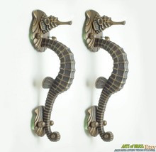 Pair 2.20&quot; Vintage Fantasia SEA HORSE Mythology Solid Brass Entry Door H... - £235.98 GBP