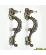 Pair 2.20" Vintage Fantasia SEA HORSE Mythology Solid Brass Entry Door Handles - $300.00