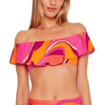 Trina Turk Vivid Vista Printed Ruffled Bandeau Bikini Top Pink Orange 2 - £30.22 GBP