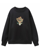 Tangada Women Fashion Embroidery Fleece Sweatshirts Oversize Long Sleeve Loose P - £93.62 GBP
