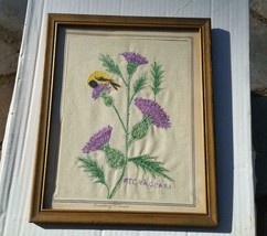 Scottish Thistle Goldfinch Feeding Time Needlepoint Embroidery Handmade Framed - £19.97 GBP