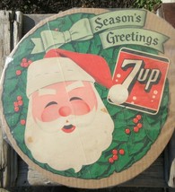  Vintage 7up Wreath Santa Christmas cardboard Sign Advertisement double sided - £200.15 GBP