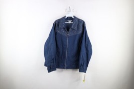 Deadstock Vintage 90s Streetwear Womens 1X Sequined Stretch Bomber Jacket Blue - £47.58 GBP