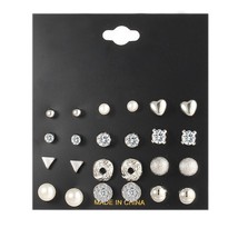 12 Pcs/Set Crystal Alloy Round Ball Gold Color Stud Earrings Vintage Silver Colo - £7.56 GBP