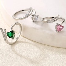 Heart Gem and Diamond Pave Wrap Ring (pink sapphire or emerald) (lab-created) - £16.11 GBP