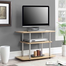Modern TV Stand Light Oak Wood Finish with Sturdy Stainless Steel Poles - $138.99