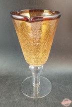 Art Glass Tulip Goblet Blown Glass Orange Recycled Stemmed 8&quot; Tall - $11.88