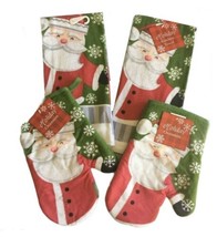 Christmas Dish Towels Oven Mitts Santa Snowflakes Holiday Glitter Set of 4 - £18.91 GBP