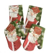 Christmas Dish Towels Oven Mitts Santa Snowflakes Holiday Glitter Set of 4 - £18.95 GBP