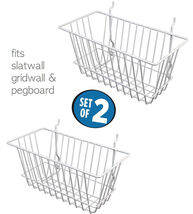 White Wire Baskets for Slatwall, Gridwall and Pegboard 12" x 6" x 6" (Se... - $17.48