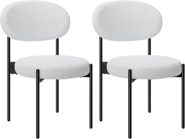 Hommpa Dining Chairs Set Of 2 White Boucle Dining Chair With Curved Backrest - $122.99