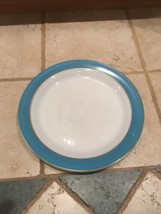 Vintage Pyrex Dinnerware Aqua TURQUOISE BLUE Borders Chop Plate 12 3/8&quot;  - $25.75