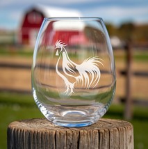 Rooster Etched Glasses - Wine, Champagne, Pint Glasses, Shot Glass - $24.99+