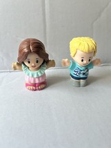 2 Fisher Price Little People Brunette GIRL BARBIE Pink Sandals &amp; Blonde Ken Lot - $14.24