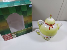 Debbie Mumm Xmas Holiday Mini Tea Pot For One Stackable Snowman Lime G Reen - £7.65 GBP