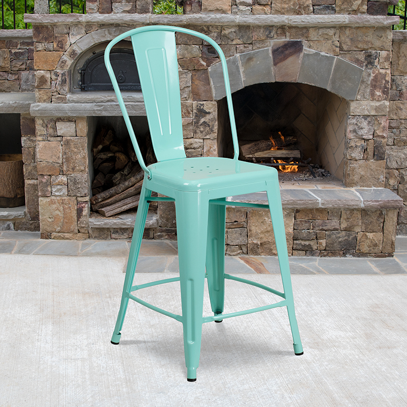 24" Mint Metal Outdoor Stool ET-3534-24-MINT-GG