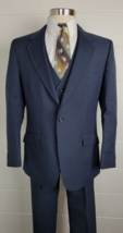 Vintage H.I.S. Mens Navy Blue Pinstripe Polyester 3pc Suit 41R - £39.56 GBP