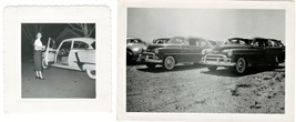 &#39;49 Oldsmobile 88 &amp; Car photo-Old Glossy Snapshots &amp; Young Lady Standing - £3.52 GBP