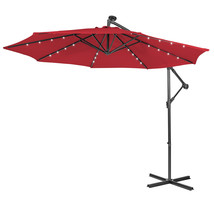 10&#39; Cantilever Solar Powered 32LED Lighted Patio Offset Umbrella Outdoor Wine - £133.66 GBP