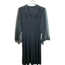 Black Dress with Sheer Flared Long Sleeves No Tags V-Neck Elegant Simple - £19.55 GBP