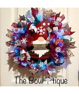 Christmas Snowflake Gnome Holiday Ribbon Door Wreath Handmade 22 ins LED W9 - £66.84 GBP