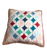 Handmade Multicolor Cathedral Window Quilt Throw Pillow 13” Square Vinta... - $32.71