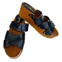 Sam Edelman Sandals Bane 7.5M Black Platform Leather Slide Wood - £30.67 GBP