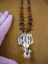 (j-ele-7) Elephant aceh bovine bone carving bone + amber chip PENDANT NE... - $38.56