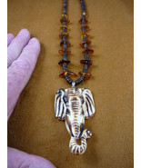 (j-ele-7) Elephant aceh bovine bone carving bone + amber chip PENDANT NE... - $732.90 MXN