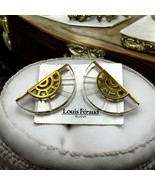 Louis Féraud Bijoux Vintage Geometric Art Deco Gold Lucite Clip-On Earri... - $93.49