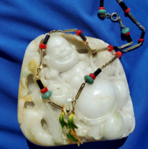 Antique Deco Diamond Necklace Victorian Jade Onyx Coral Statement Chain 14k Gold - $100,609.76 MXN